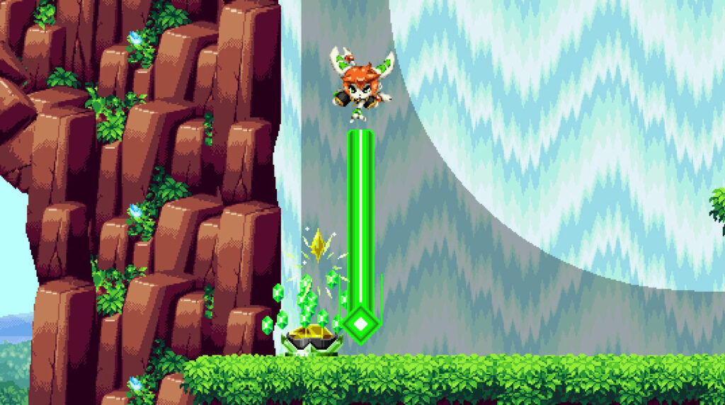 Freedom Planet 2 green gem with waterfall