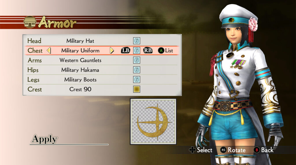 Samurai Warriors 4 DX outfit selection screen